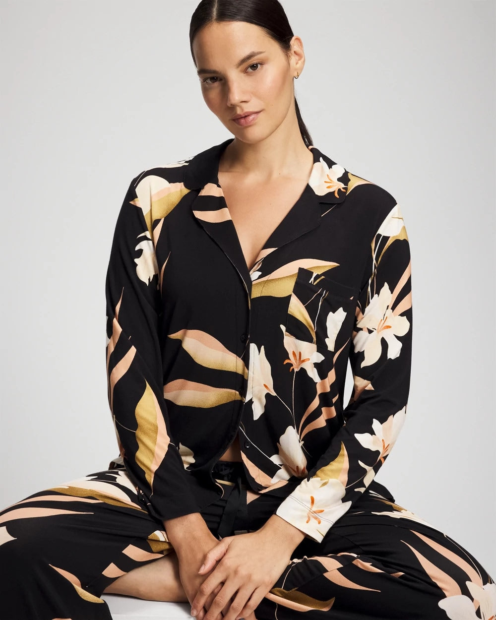 Soma Long-Sleeve Notch Collar Pajama Top