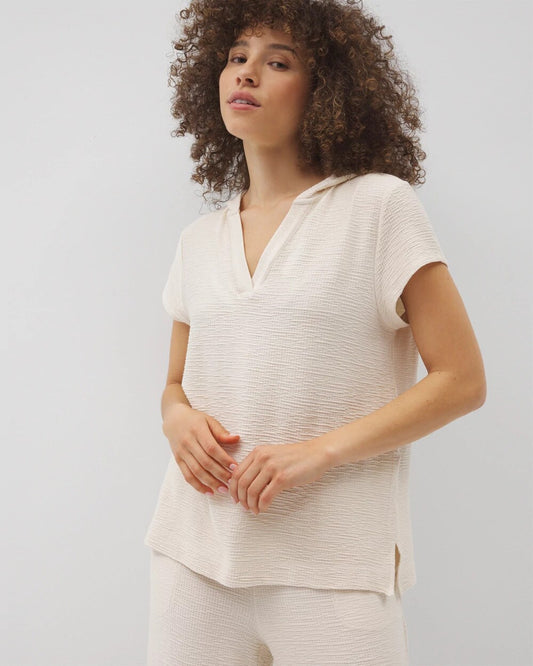 Soma Crinkle Knit Short Sleeve V-Neck Hoodie