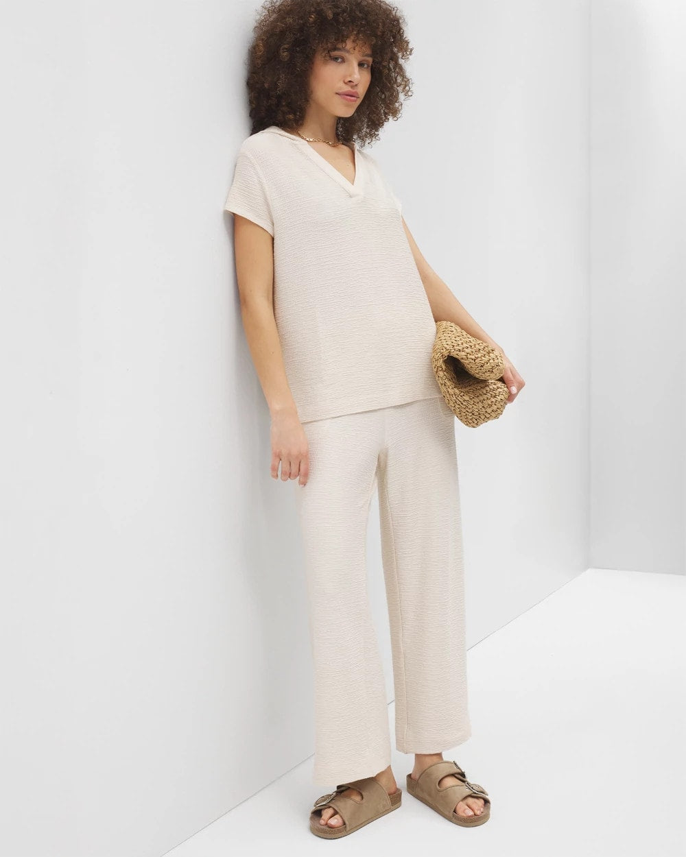 Soma Crinkle Knit Short Sleeve V-Neck Hoodie