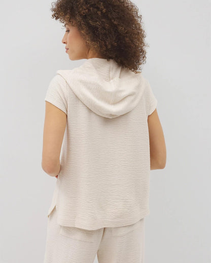 Soma Crinkle Knit Short Sleeve V-Neck Hoodie
