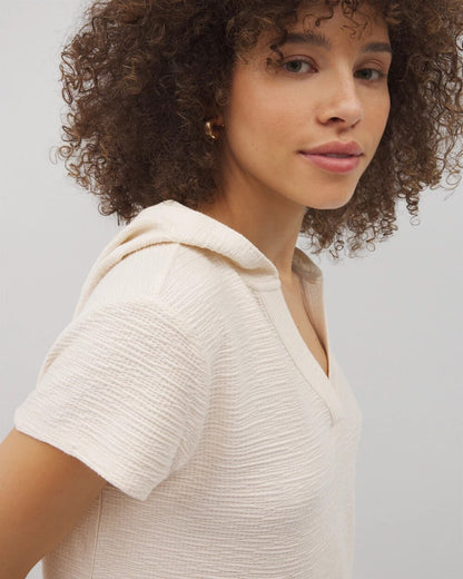 Soma Crinkle Knit Short Sleeve V-Neck Hoodie