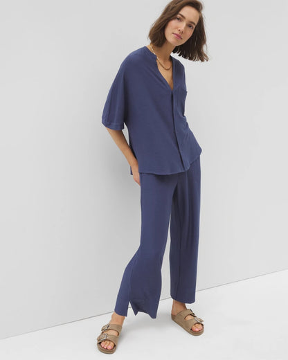 Soma Crinkle Knit Relaxed Button-Up Top