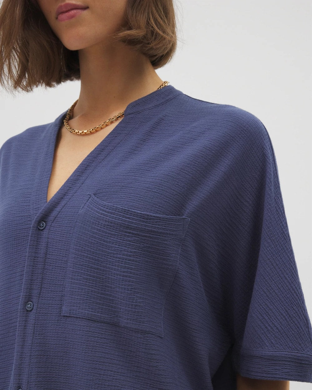Soma Crinkle Knit Relaxed Button-Up Top