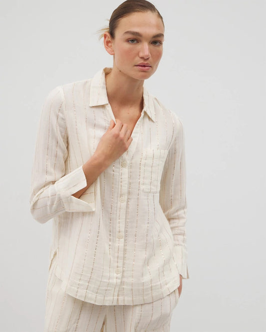 Soma Cotton Gauze Long Sleeve Notch Collar Pajama Top