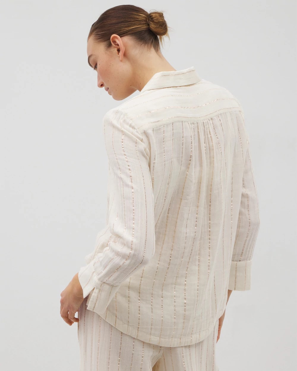 Soma Cotton Gauze Long Sleeve Notch Collar Pajama Top