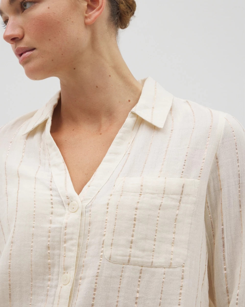 Soma Cotton Gauze Long Sleeve Notch Collar Pajama Top