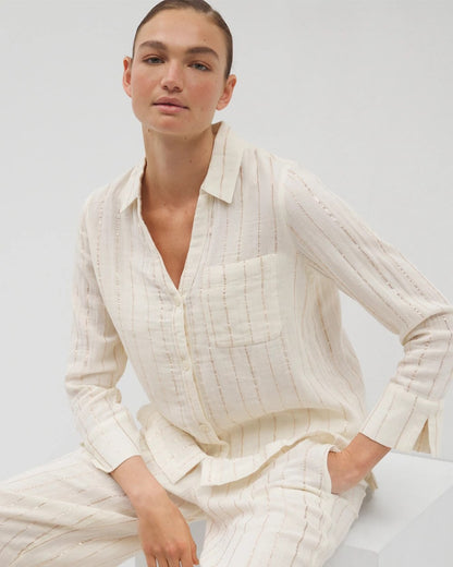 Soma Cotton Gauze Long Sleeve Notch Collar Pajama Top
