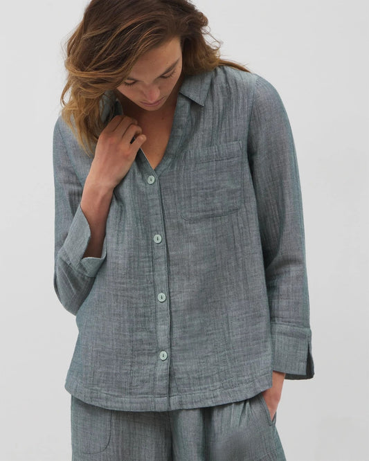 Soma Cotton Gauze Long Sleeve Notch Collar Pajama Top