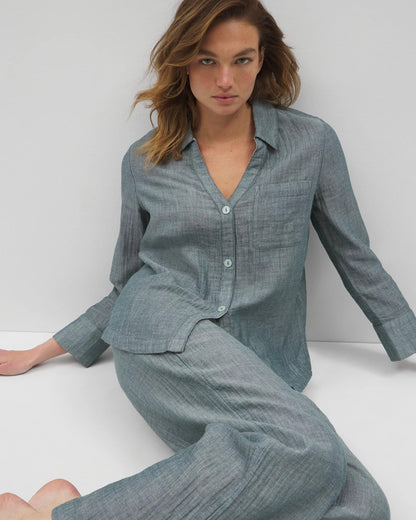 Soma Cotton Gauze Long Sleeve Notch Collar Pajama Top