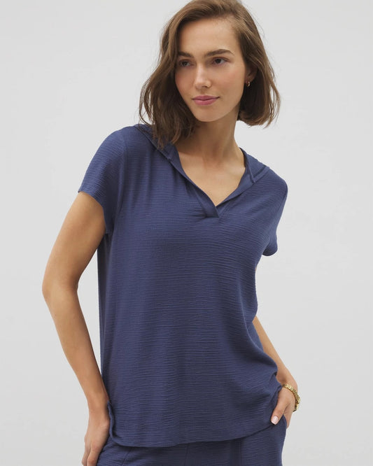 Soma Crinkle Knit Short Sleeve V-Neck Hoodie