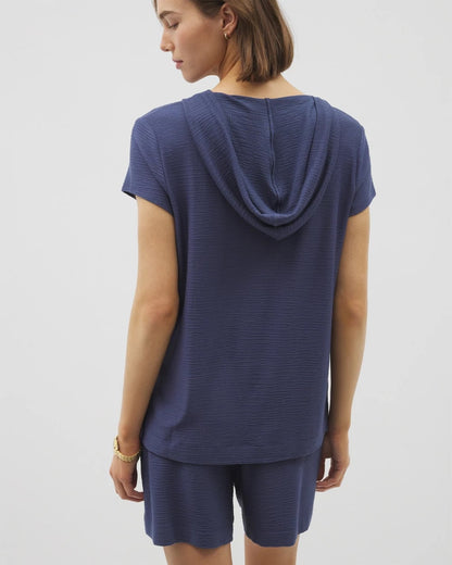 Soma Crinkle Knit Short Sleeve V-Neck Hoodie