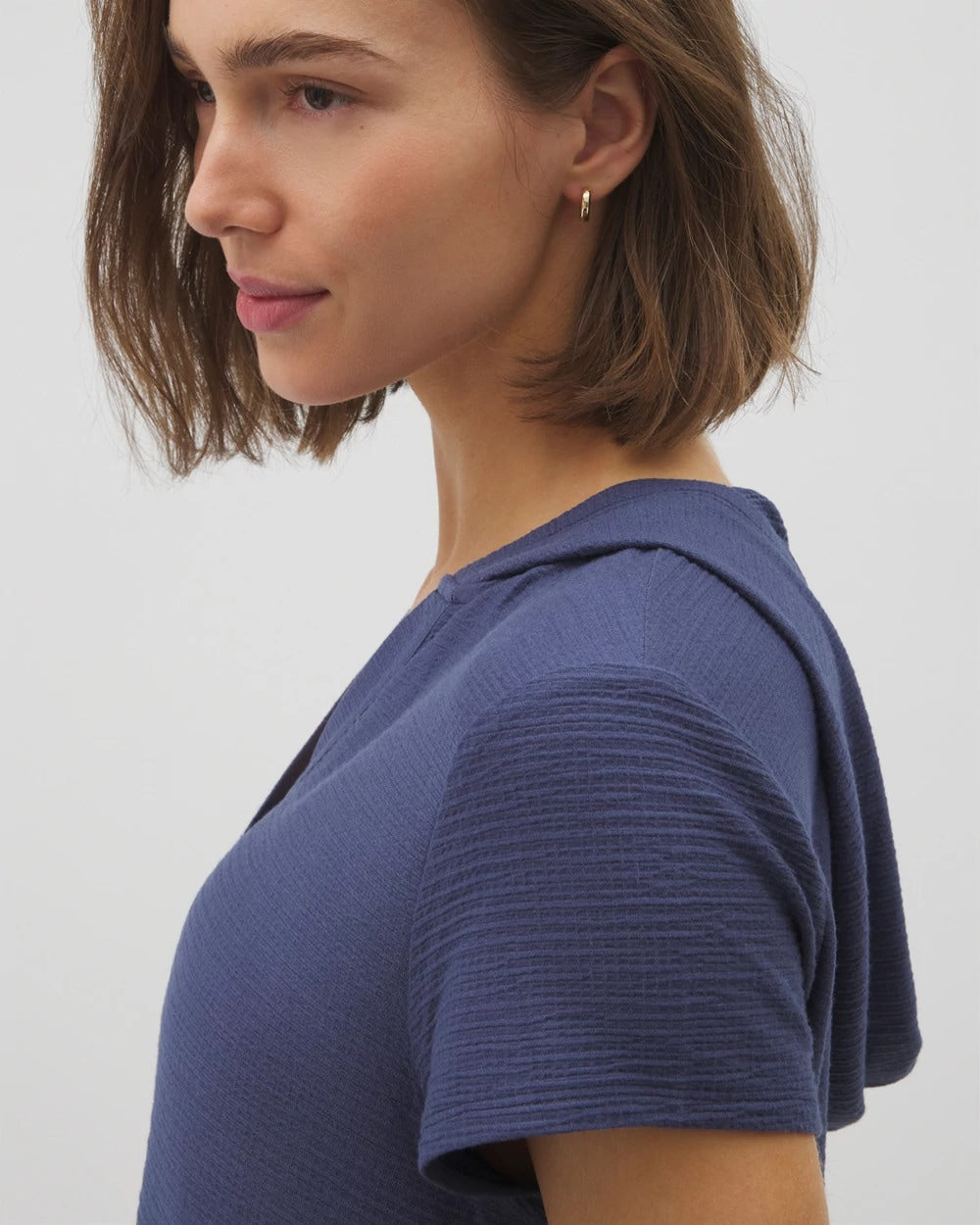 Soma Crinkle Knit Short Sleeve V-Neck Hoodie