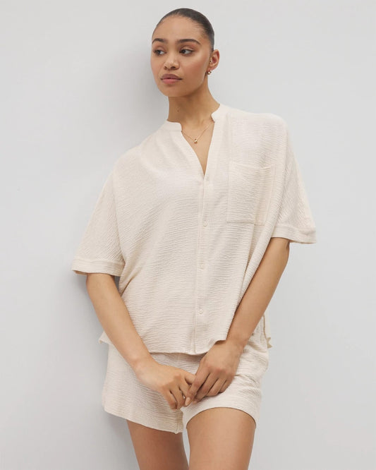 Soma Crinkle Knit Relaxed Button-Up Top