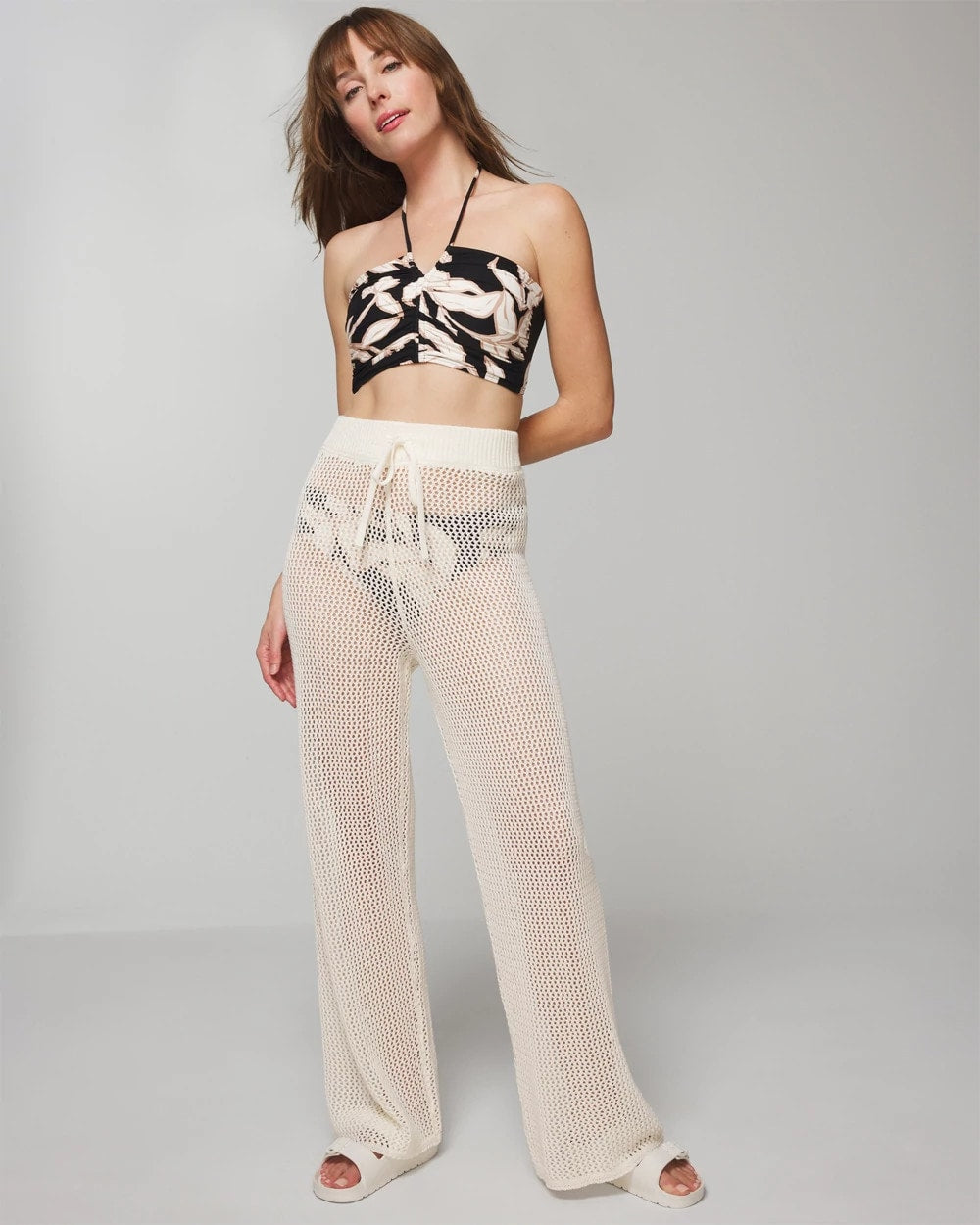 Soma Cotton Crochet-Style Wide-Leg Pants